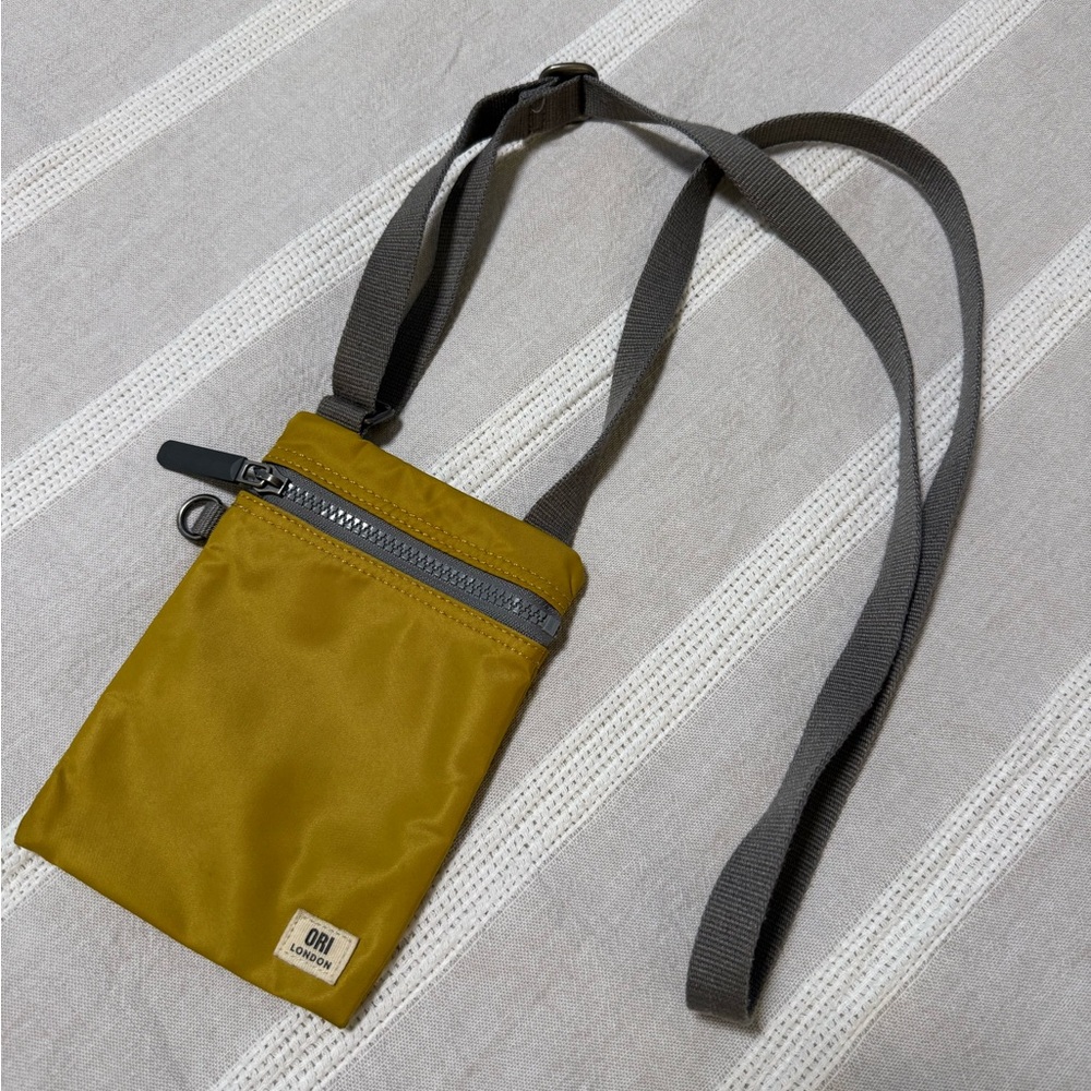 ORI London Mustard Crossbody Phone Pouch with Gray Strap